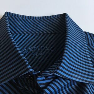 Gemelli Milano shirt large blue diagonal stripes 100% cotton long sleeve pa0169
